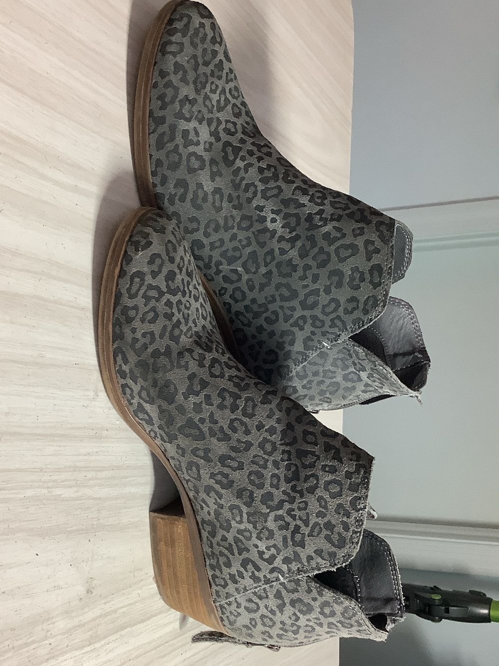 Michael Shannon Gray Leopard Print Suede Ankle Booties